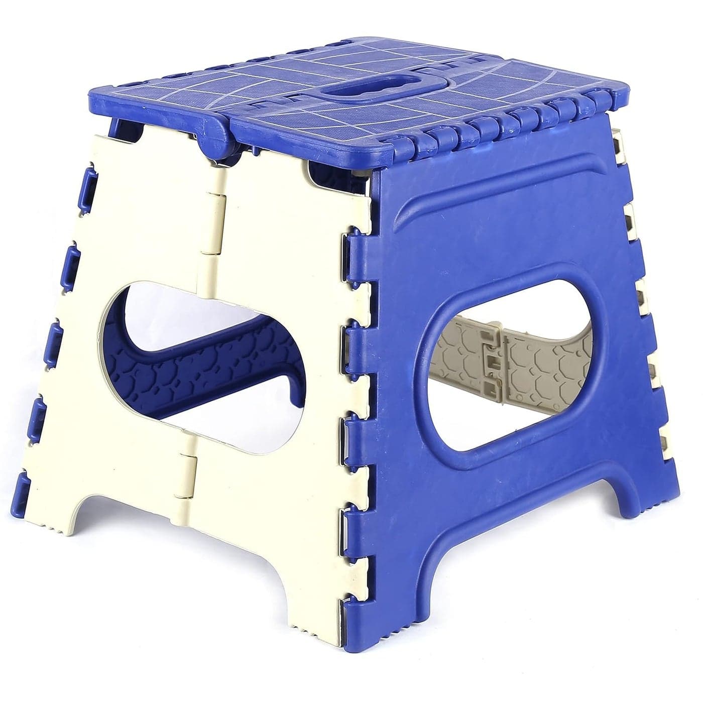 GOCART WITH G LOGO 12 Inches Folding Step Stool Great for Kitchen Bathroom or Bedroom Blue and Cream