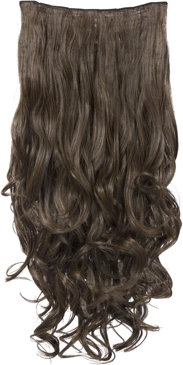 Koko Couture 22 Inch Three Piece Weft Curly Synthetic Clip In Hair Extensions Dark Brown and Caramel Lena427