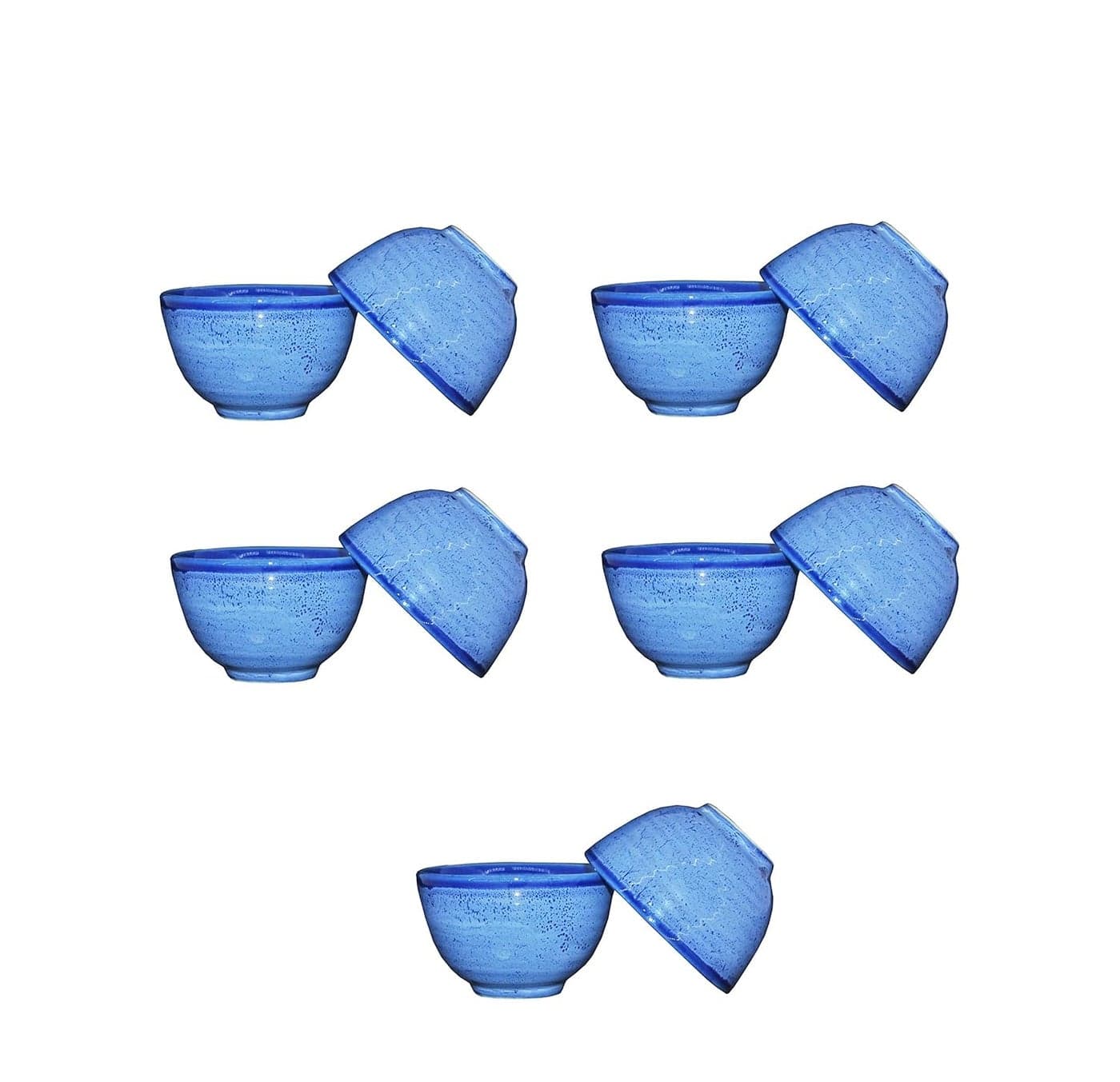 Caffeine Ceramic Handmade Blue Glossy Dessert Bowl Set Of 10