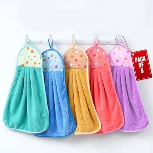 MAXOSHINE Microfiber Wash Basin Hand Towel-Sink Towel with Hanging Loop-Lint Free Super Absorbent Kitchen Napkins (Multicolor Pack of 6)