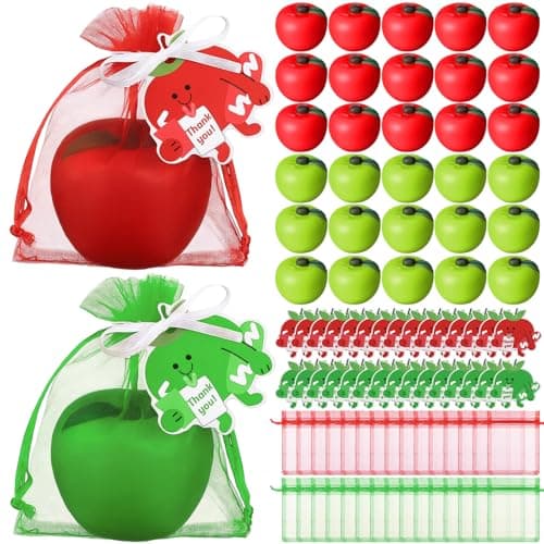 Civaner 30 Fruit Stress Balls with Card and Organza Bag Red and Green Fruit Stress Relief Balls for Adults Finger Exercise Christmas Employee Students Teacher Gifts