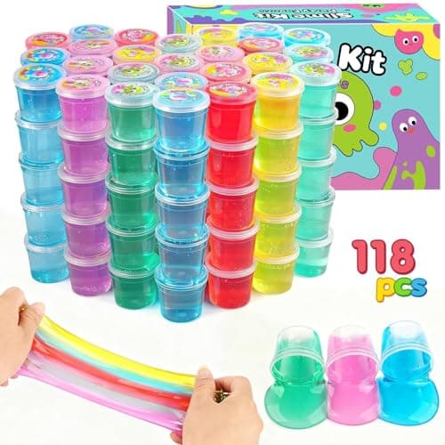 118 Pack Galaxy Clear Slime Party Favors Kit Mini Bulk Slime Stretchy Stress Relief for Kids Soft Putty DIY Toy Girls Boys Classroom Supplies Student Birthday Goodie Bag Stuffers