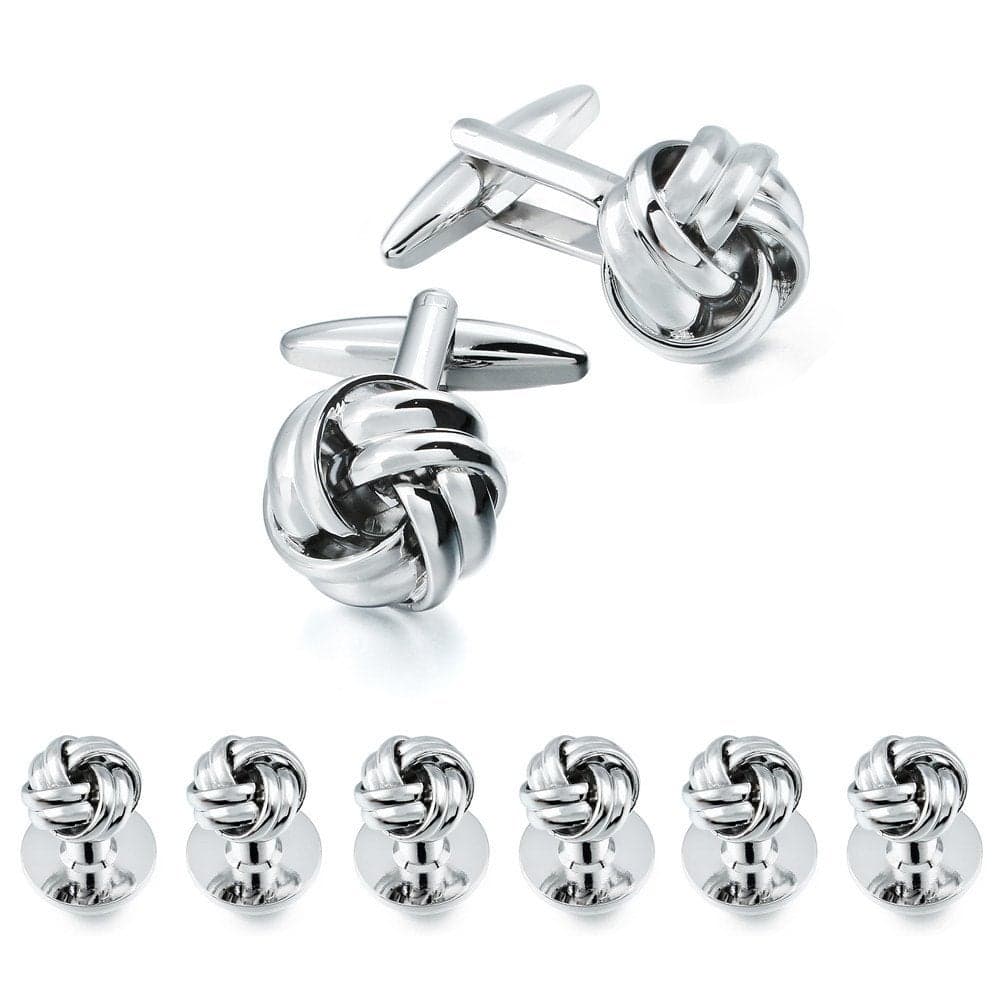HAWSON Personalize Flower Knot Man Shirt Tuxedo 6 Studs and 2 Cufflinks Set Silver