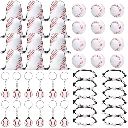 Poen 48 Pcs Baseball Party Favors Include 12 Drawstring Backpack 12 Mini Baseball 12 Keychain 12 Wax Thread Braided Bracelet Inspirational Team Gift
