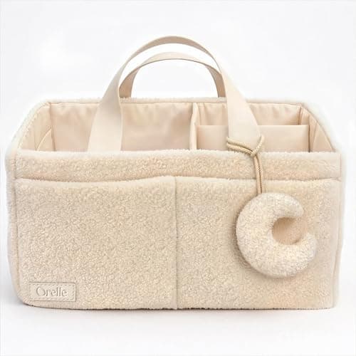 Orelle Boucl Diaper Caddy Organizer with Matching Pouch Moon Pendant Teddy Portable Changing Table Organizer MustHave Baby Shower Gifts Cream