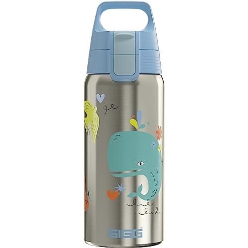 Sigg Insulated Kids Water Bottle Shield One Therm Whale Friend Suitable For Carbonated Beverages Leakproof Dishwasher Safe BPA Free 90 Recycled Stainless Steel Brushed Whale 17Oz