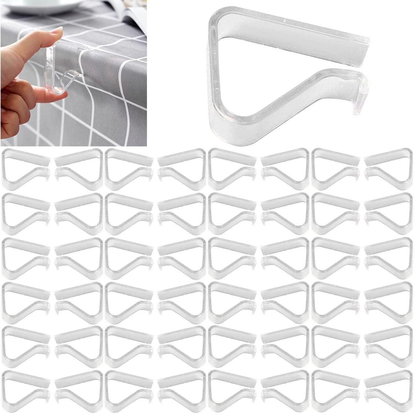 48 Pieces Transparent Clear Tablecloth Clips Plastic Table Cloth ClipsWindproof Table Cover Holder ClampsTable Cloth Holder for Christmas Home Wedding Party Indoor Outdoor Camping Picnic Small