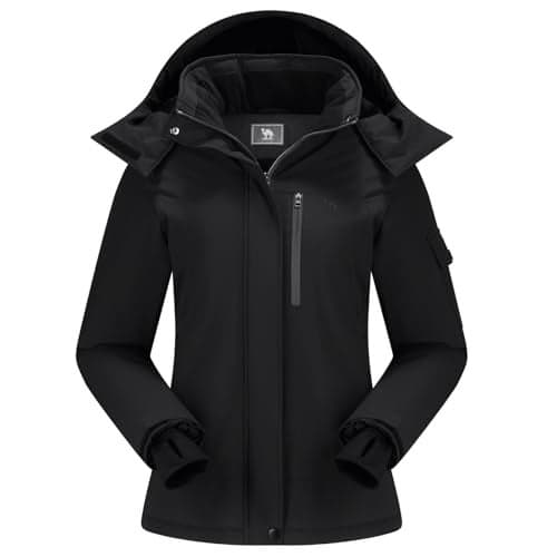 CAMEL CROWN Women's Ski Jacket Waterproof Warm Coat Winter Fleece Snow Coat Hooded Snowboarding Jacket