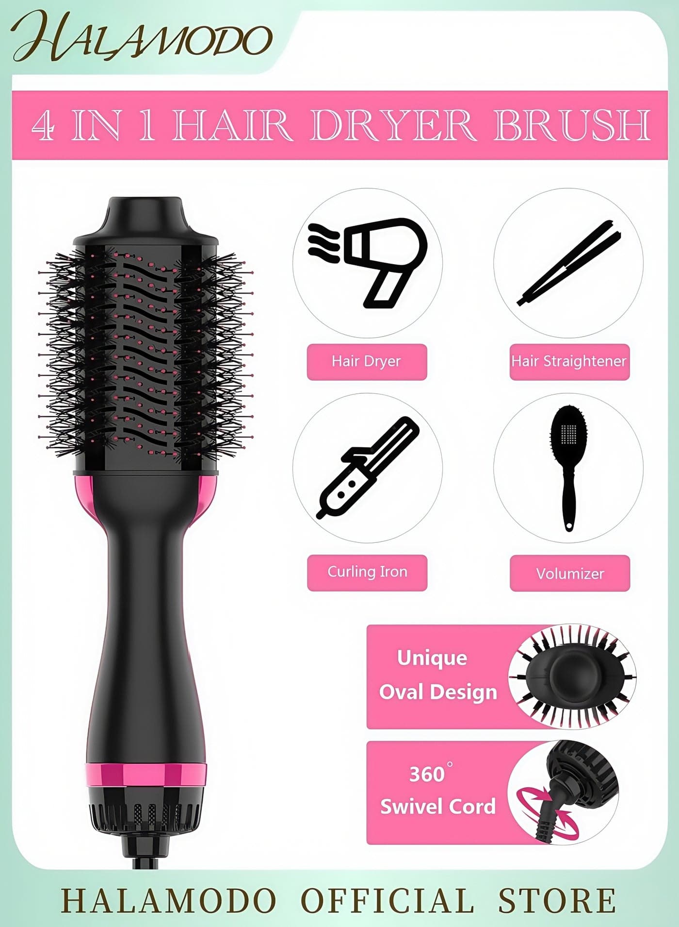 4 in 1 Hair Dryer Brush One Step Hair Dryer and Styler Volumizer Professional Hot Air Brush with Negative Ion Anti-frizz Blowout for Drying & Straightening & Salon
