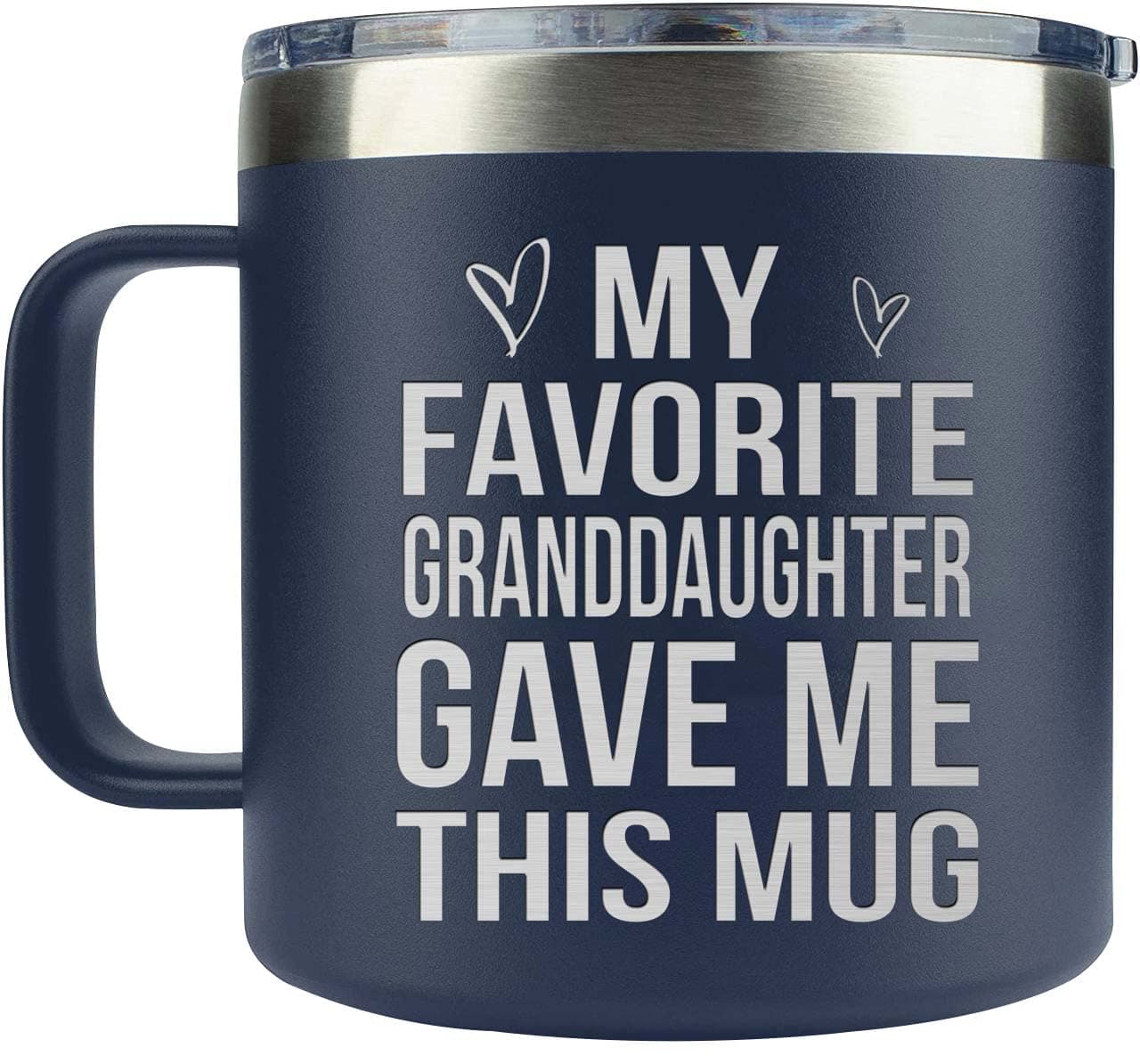Gifts for Grandpa from Grandaughter Grandson Kids on Fathers Day Christmas Birthday Funny Coffee Mug Gifts for Grandparents Grandparents Insulated Stainless Steel Mug 14oz Navy