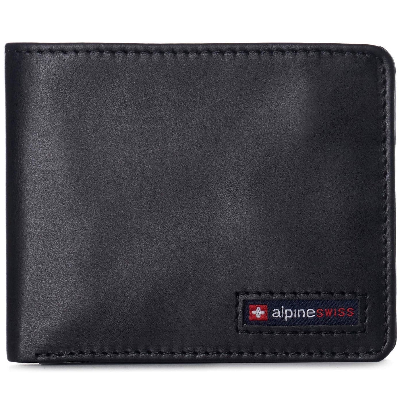 Alpine Swiss Men’s Spencer RFID Leather Wallet – Bifold with Flip ID, Divided Bill Section & Gift Box Glossy Nappa Black