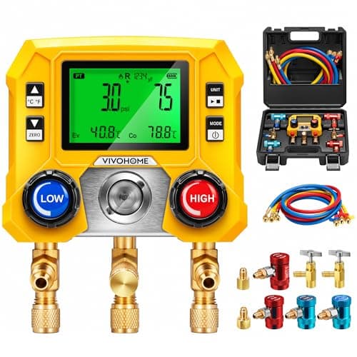 VIVOHOME Digital HVAC Manifold Gauge Set with R134a R1234yf Quick Couplers and Can Taps, Refrigeration Car AC Gauges with 3 Hoses for R134a R410a R32 R1234yf R454B Refrigerant Recharge Kit