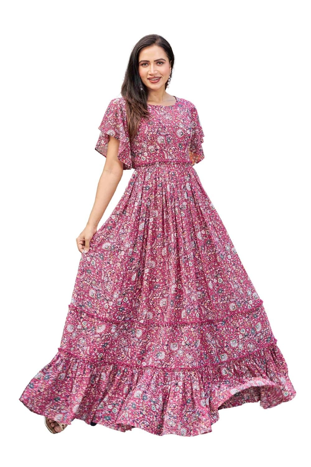 ODD BY chansi TRENDZ Womens Gown Georgette Fabric (Pink) - S