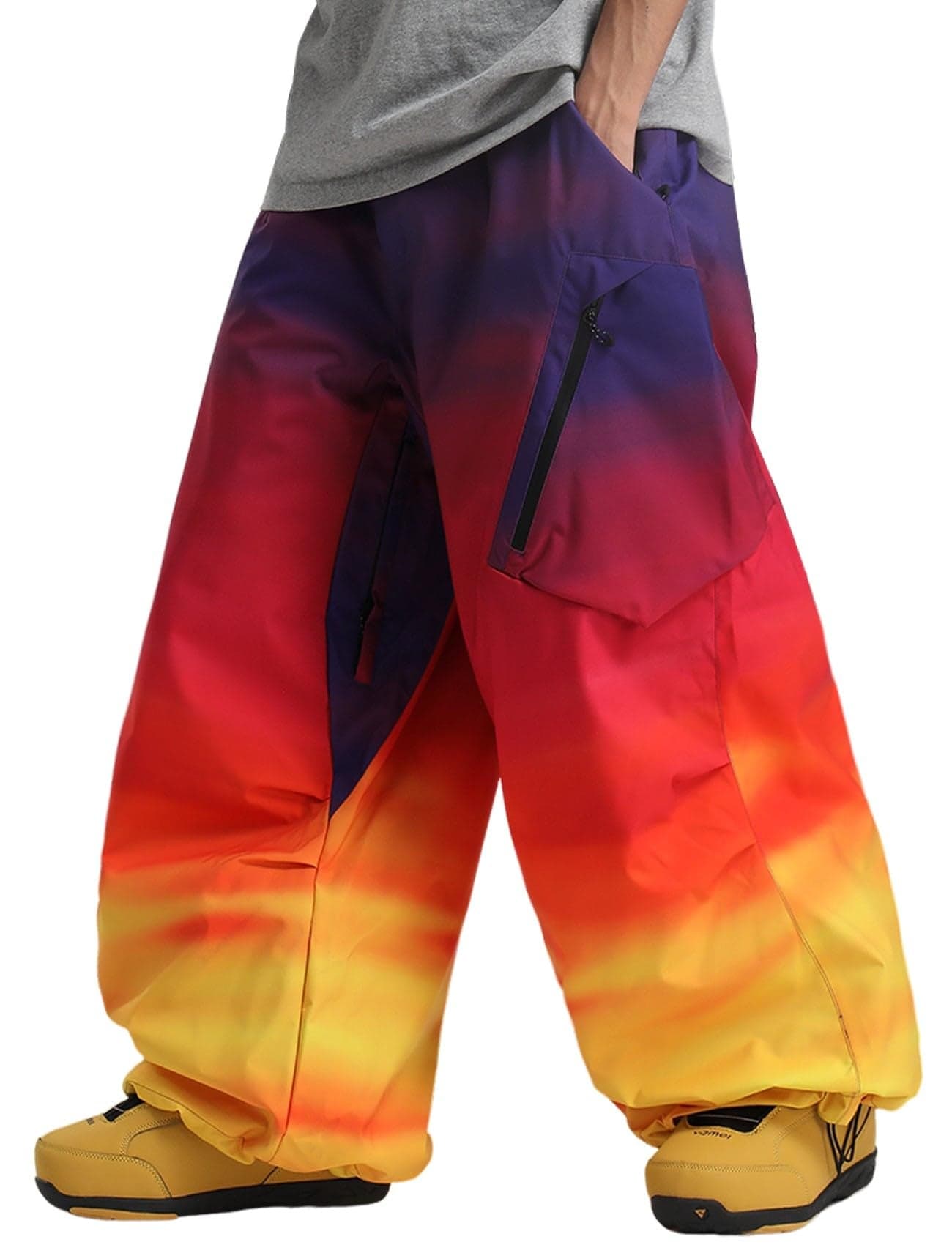 GSOU SNOW Womens Mens Snow Pants Baggy Snowboard Ski Pant Loose Waterproof Windproof Insulated Red Yellow