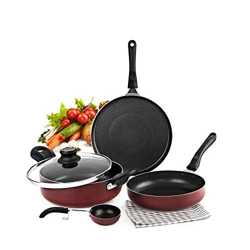 Cello Prima + Induction Base Non-Stick Aluminium Cookware Set, 4-Pieces, Cherry