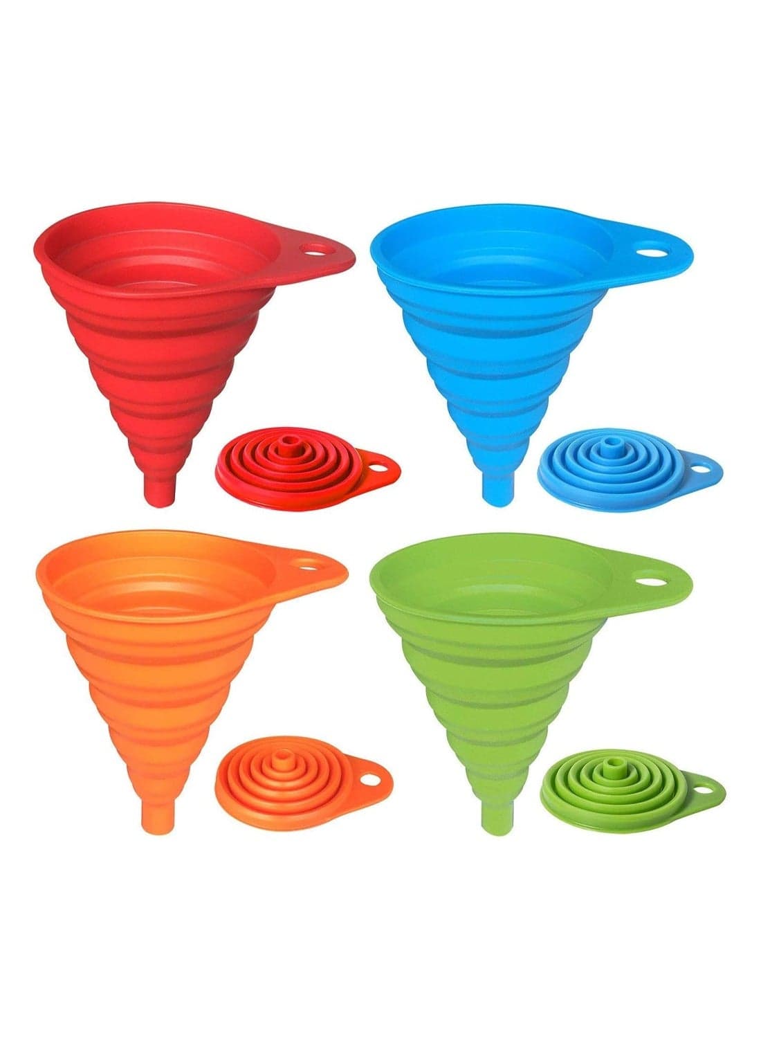 4-Pack Silicone Folding Funnels for Liquid Transfer, 100% Food Grade Silicone