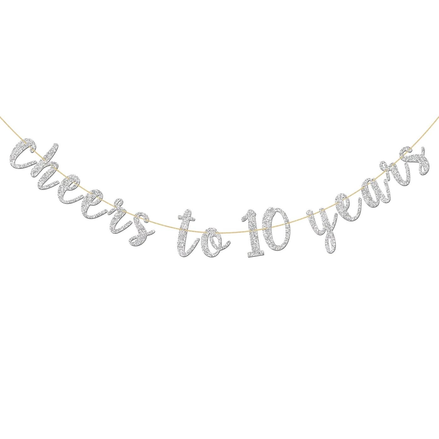Glitter Silver Cheers to 10 Years Banner - Children 10th Birthday Sign Bunting 10th Wedding Anniversary Party Bunting Decoration