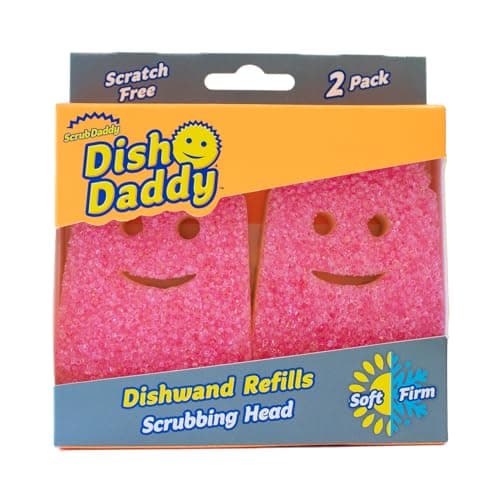 Scrub Daddy Dish Wand Scrubbing Brush Replacement Heads Soap Dispensing Brushes Texture Changing Washing Up Sponges Detachable Dish Daddy Head Sponge Refills Pink 2 Pack