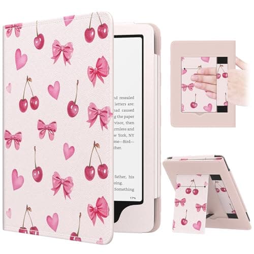 MoKo Case for eBook Reader, Slim PU Shell Cover Case with Auto-Wake/Sleep for E-Reader, Not fit Kobo Aura 2/Remarkable, Cherry Bow