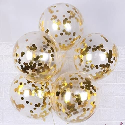 AMFIN® (Pack of 10) Transparent Balloons Bouquet Combo with Pre Filled Golden Confetti & Ribbons for Anniversary, Birthday Girl, Baby Shower, Office Party Decorations Balloon Bunch for Decoration