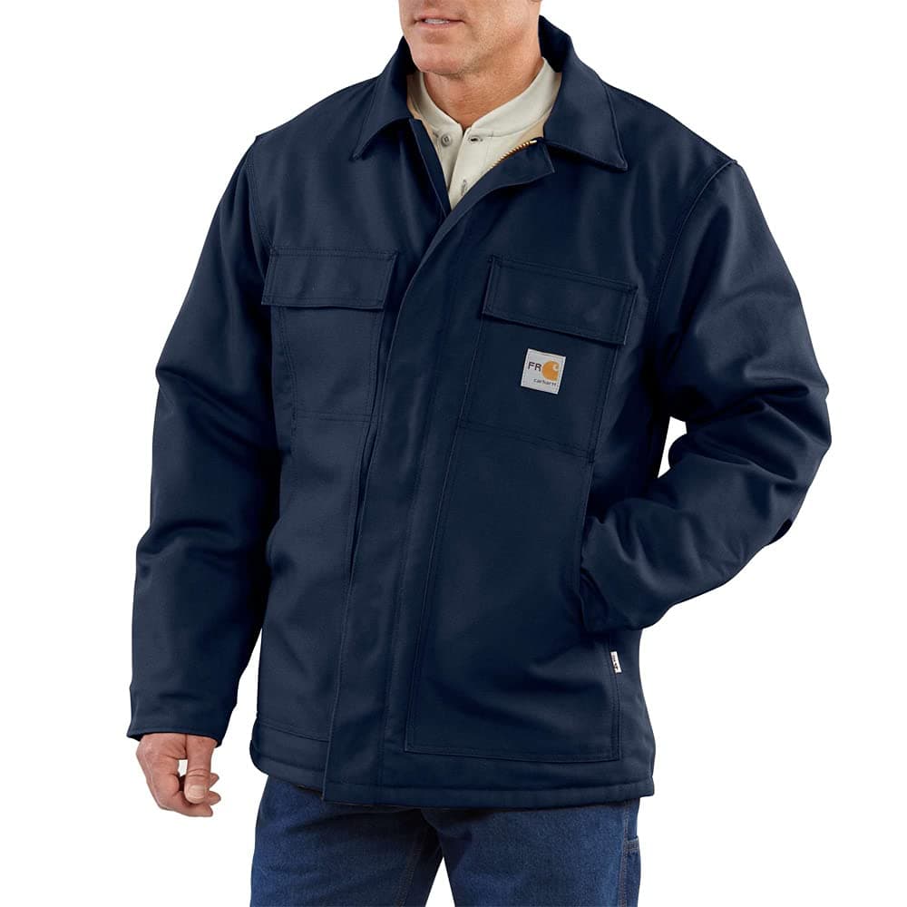 Carhartt Mens FlameResistant Duck Traditional CoatDark NavyLarge
