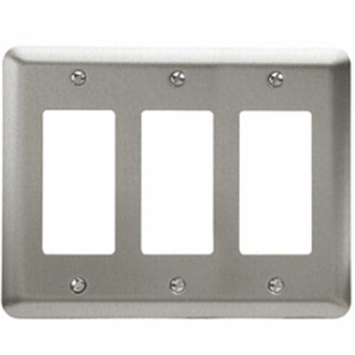 Amerelle Devon Round Corner Triple Rocker Steel Wallplate in Brushed Nickel
