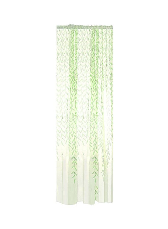 Green and White Leaf Pattern Curtain for Living Room Windows