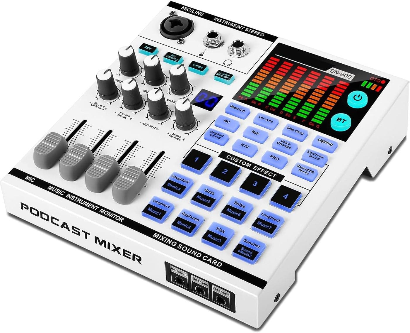 Xclamor SN800 Gaming Sound Card & Audio Mixer – 48V Audio Interface with Bluetooth,16-Level Noise Reduction, Voice Changer, 12 Sound Effects, OTG, 4000mAh Battery for Live Streaming, Recording