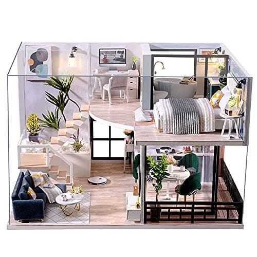 CUTEBEE DIY Dollhouse Miniature with Furniture DIY Wooden Dollhouse Kit Plus Dust Proof and Music Movement Creative Room for Valentines Day Gift IdeaCozy Time