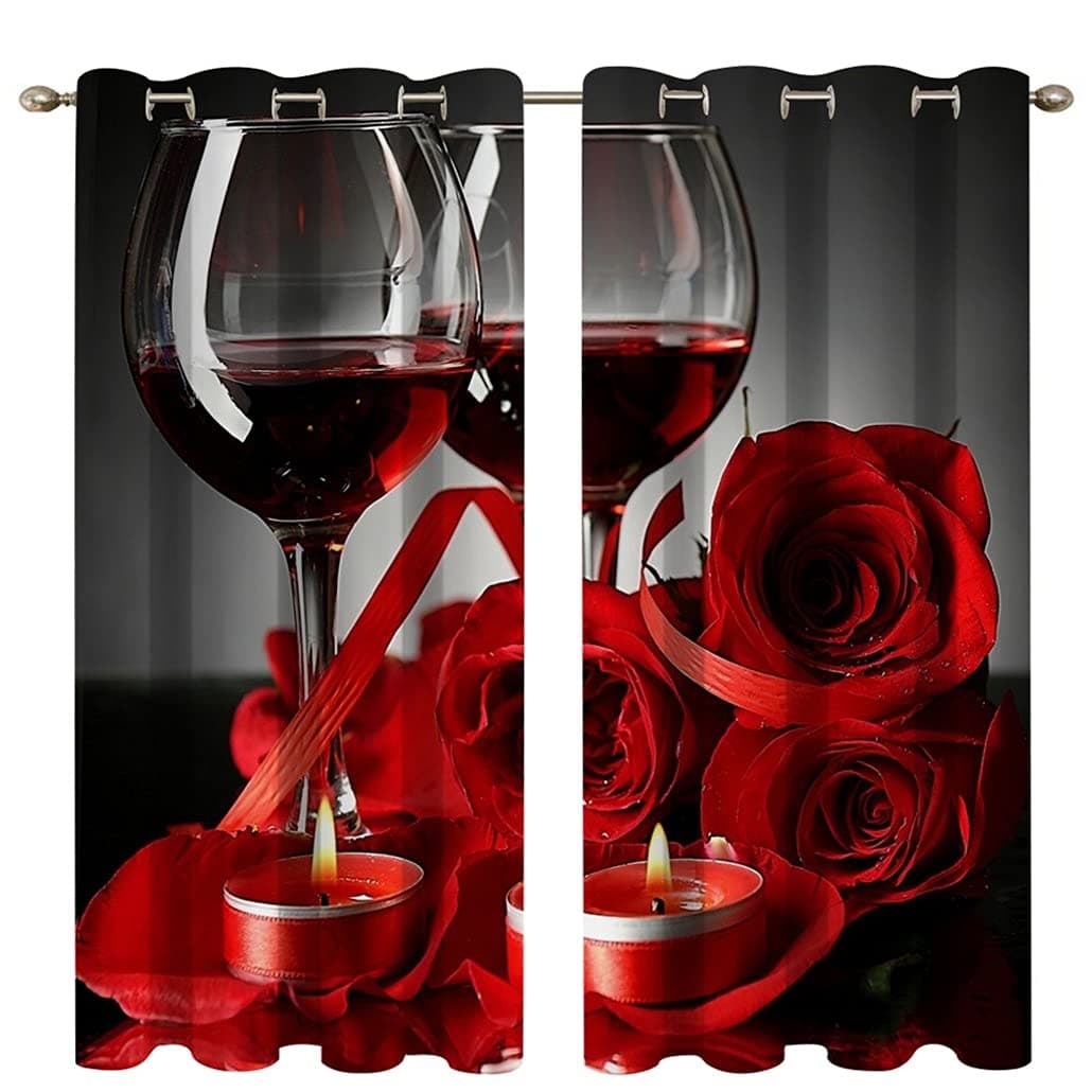goodbath Blackout Curtains Romantic Red Rose Wine Floral Window Curtains Treatment Drapes for Living Room Bedroom Hotel2 Panels 52W x 84H