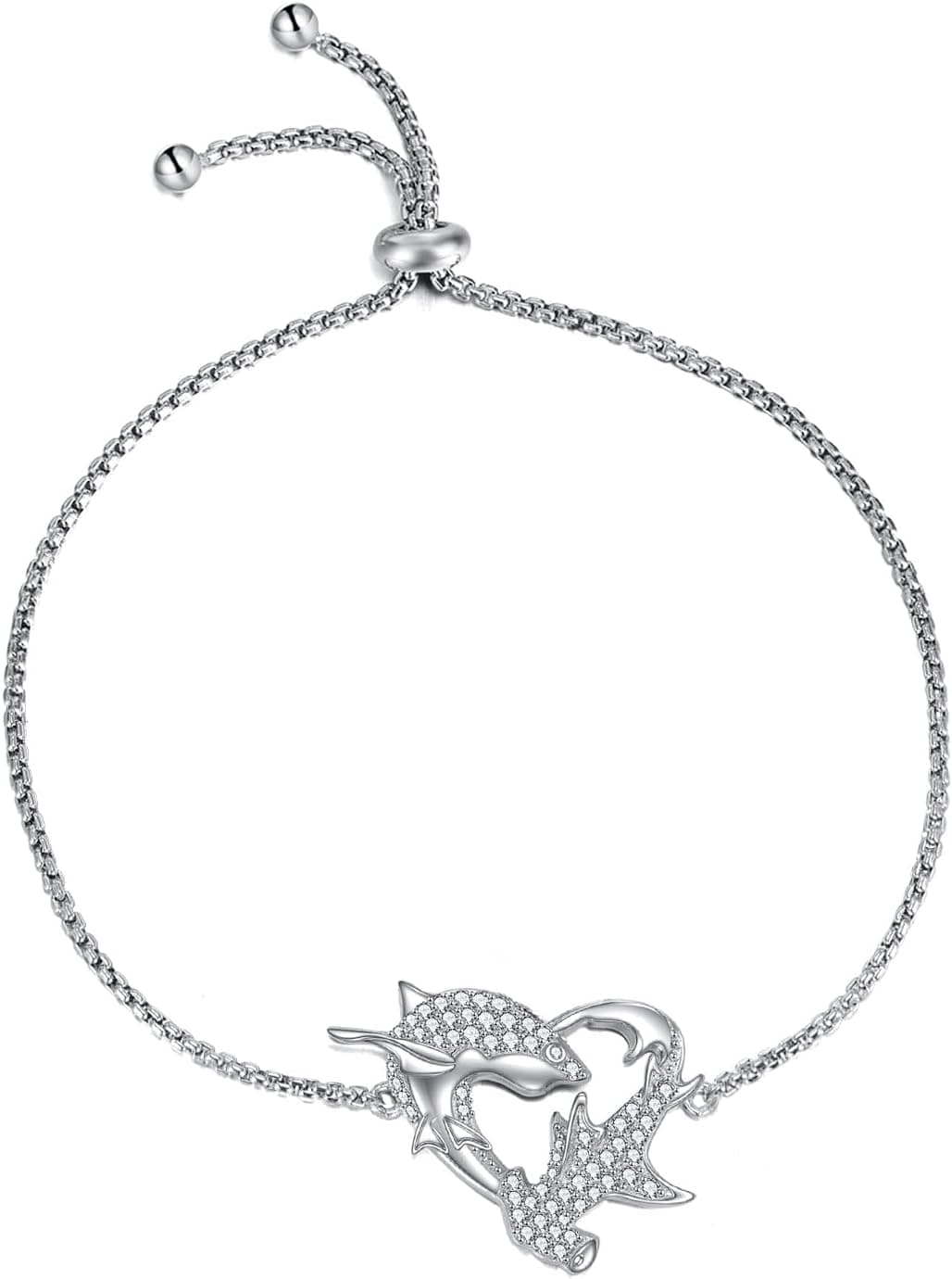 Shark Bracelet Sterling Silver Adjustable Charm Shark Bracelet Fashion Animal Jewelry Gift for Women