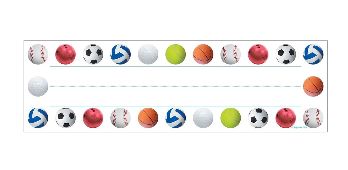 Hygloss Products Sports Balls Kids Name Plates for Desks Cubbies Lockers 95 x 278 Inch 36 Pack