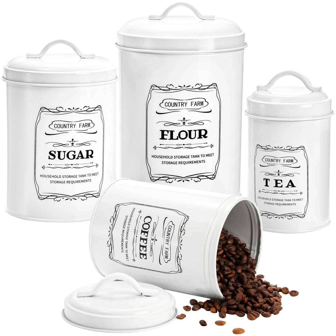 yarlung Set of 4 Kitchen Canisters with Airtight Lids Coffee Tea Sugar Flour Tin Jars Nesting Food Storage Container Set for Farmhouse Decor 4 Sizes
