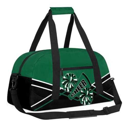 Kid Cheer Duffel Bag Weekender Overnight Bag Travel Collapsible Sports Gym Bags for Girls Boys Gymnastics Sleepover Waterproof Carryon Bags Lightweight Work Out Handbags Green Black White