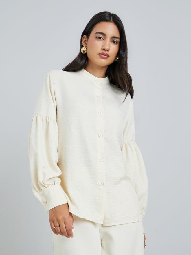 Styli Cream Lantern Sleeve Solid Shirt