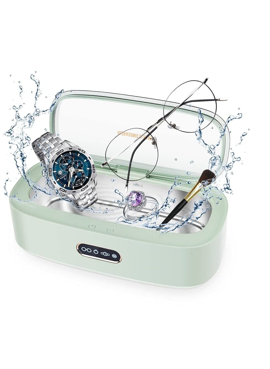 Jewelry Cleaner, Ultrasonic Eyeglasses Cleaner, Makeup Brush Cleaning Box, Stainless Steel Cleaning Machine, for Eyeglass Watches Jewelry Dentures, 300ml 4 Time Settings