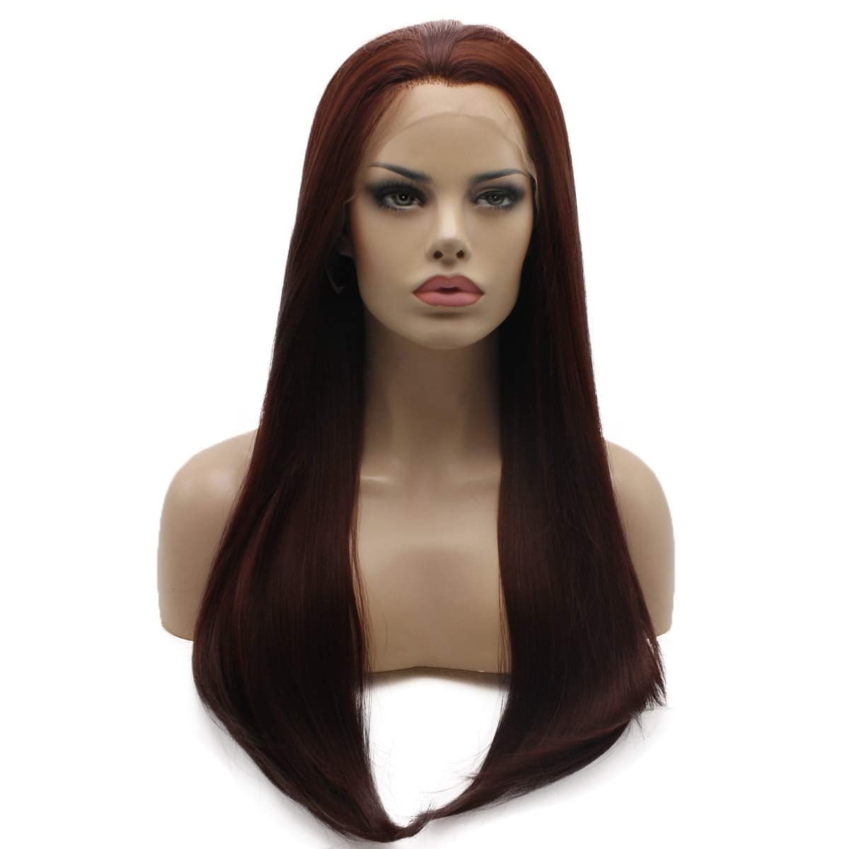 Lushy Hair Straight Long 24inch Auburn Heat Resistant Heavy Density Realistic Synthetic Lace Front Stylish Wig