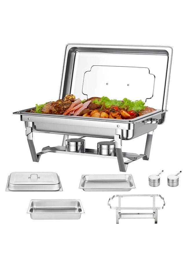 Chafing Dish Buffet Set, 11L Catering Serve Chafe Restaurant Food Warmer Stainless Steel Rectangular Buffet Stove Tray with Lid, Large Size Food Pans for Hotel Buffet Chef Party Restaurant