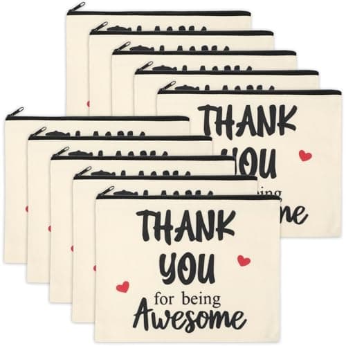 Coume 12 Pcs Inspirational Appreciation Gifts Bulk for Women Nurse Teacher Makeup Bags Bulk Thank You Canvas Cosmetic Bag for Graduation Employee Mothers Day Worker Social VolunteerAppreciate