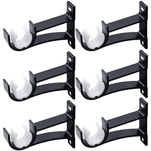 6 Pack Curtain Rod Bracket, Heavy Duty Curtain Rod Holders Curtain Rod Hooks, Curtain Rod Brackets for Wall Drapery Rod Hangers Supports for 1 Inch Drape Rod, Black