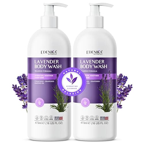 Edenika Lavender Body Wash with Vitamin E Cleanses Relaxes Moisturizes Stress Relief Shower Gel for Dry and Sensitive Skin Women Men Organic Natural 16 fl oz 2Pack