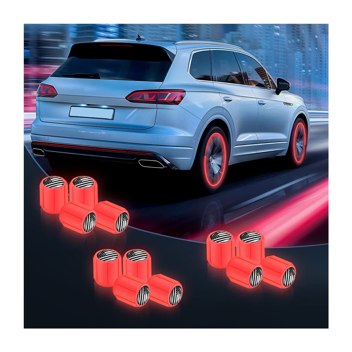 12PCS Luminous Car Tire Valve Stem Caps American Flag Valve Stem Caps Universal Dustproof Corrosion Resistant Air Caps Cover Auto Accessories Fit for Motorcycles SUV Trucks Bicycles RedFlag