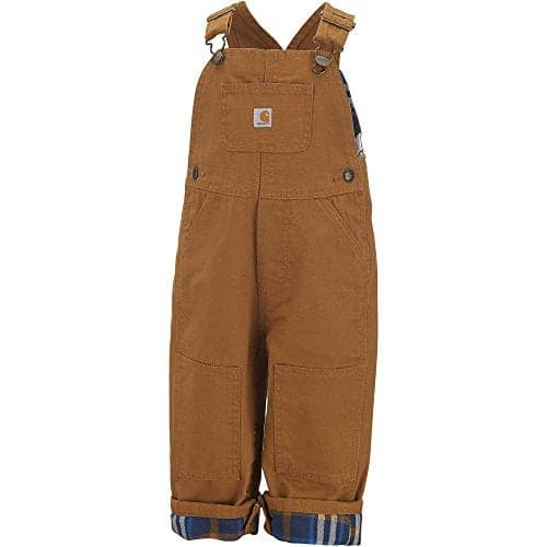 Carhartt Baby Boys' Washed Canvas Flannel Lined Bib Overall, Carhartt Brown, 2T