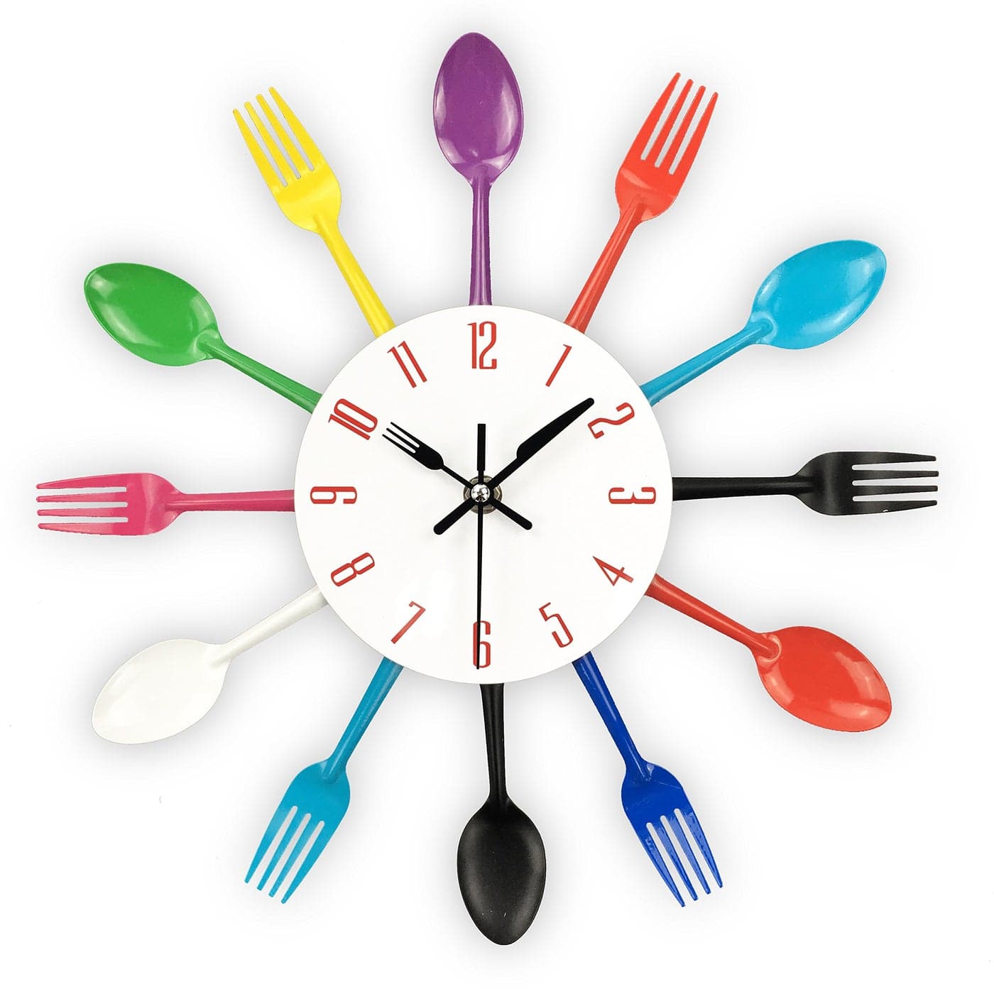 Timelike Kitchen Wall Clock 3D Removable Modern Creative Cutlery Kitchen Spoon Fork Wall Clock Mirror Wall Decal Wall Sticker Room Home Decoration Colorful