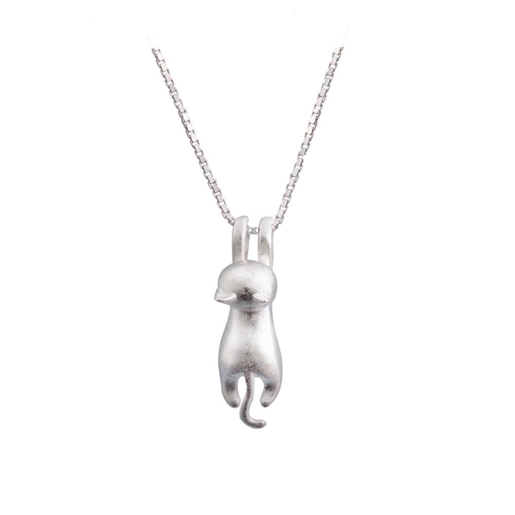 S.Leaf Sterling Silver Cat Necklaces for Women Cat Jewelry for Women Cat Accessories for Women Cat Mom Lover Lady Themed Gifts Cute Silver Kitten Jewelry Birthday Gifts for Women (04_Matte_Silver)