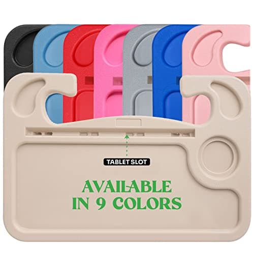 lebogner Steering Wheel Tray Car Tray for Eating Hook On Steering Wheel Desk for Food Laptop and Car Accessories Car Road Trip Must Haves Gadgets Car Table Beige with Tablet Slot