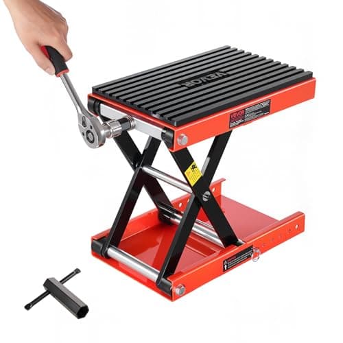 VEVOR Motorcycle Lift 1200lbs Capacity Motorcycle Stand, Deepened Anti-Slip Rubber Motorcycle Scissor Jack, Heavy Duty Steel Bike Repair Center Stand with Ratchet and Crank for ATVs, Dirt Bikes