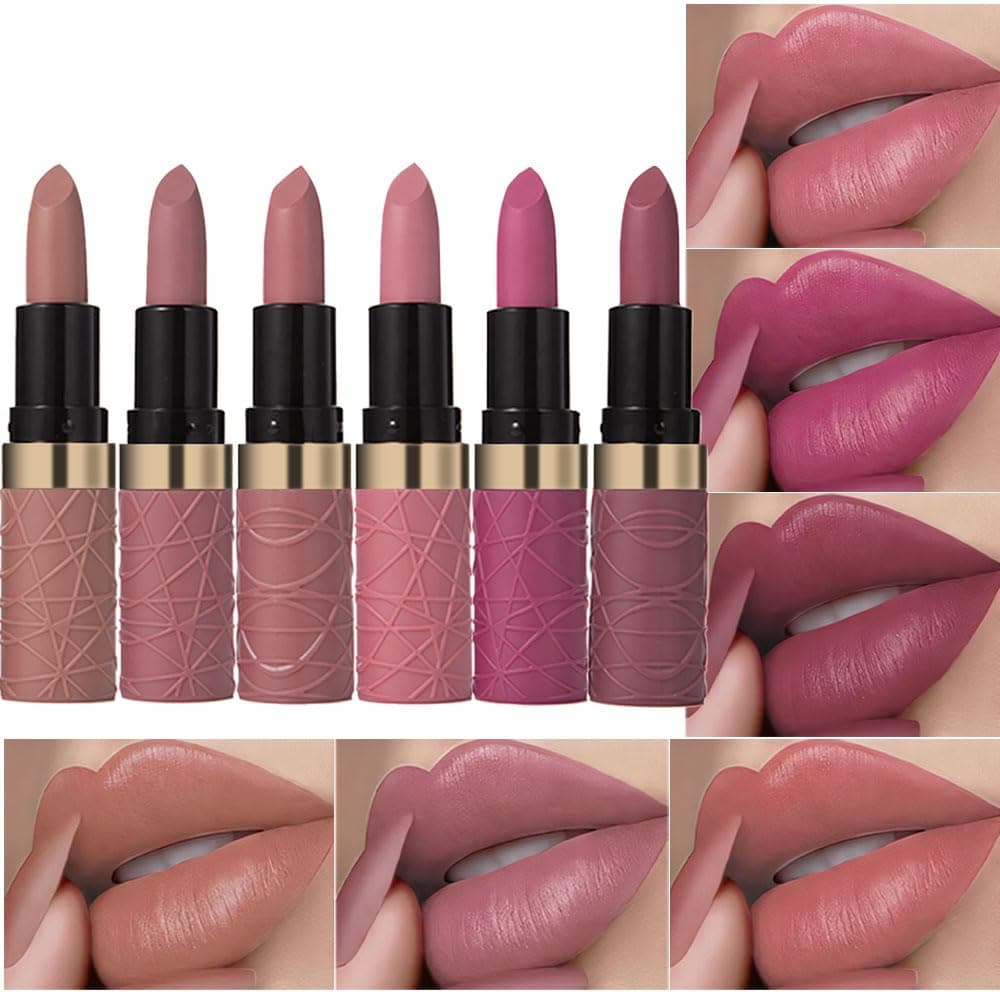 ORANOT 6 Pcs Nude Pink Brown Rose Red Purple Matte Lipstick Set for Women Long Lasting Waterproof Moisturizing Lipsticks for Older Women 24 Hours Lip Stick Lip Stain Makeup Gift KitLip Makeup Vegan