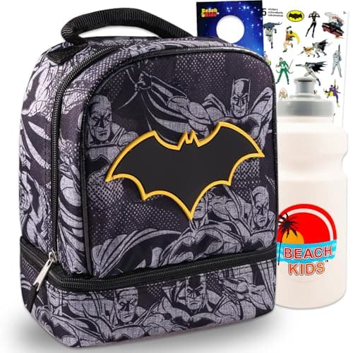 Batman Lunch Box for Boys Set - Batman Lunch Box for Kids Bundle with Water Bottle, Stickers, More | Batman Lunch Bag for Boys
