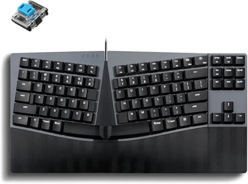 Perixx PERIBOARD335BL Wired Ergonomic Mechanical Compact Keyboard LowProfile Blue Clicky Switches Programmable Feature with Macro Keys Compatible with Windows and Mac OS X US English